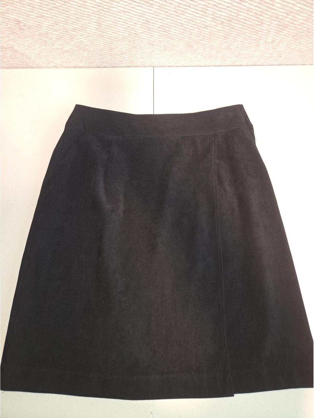 Black Suede-Like A-Line Skirt with Back Slit